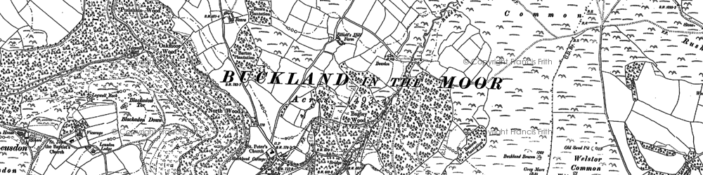 Old map of Blackadon Tor in 1885