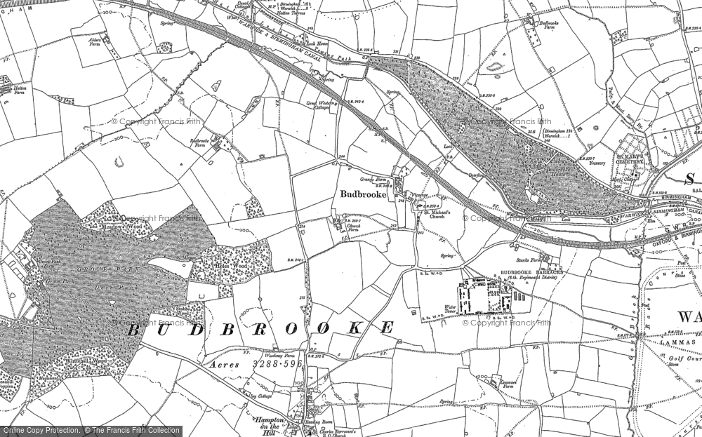 Old Map of Historic Map covering Budbrooke Village in 1886