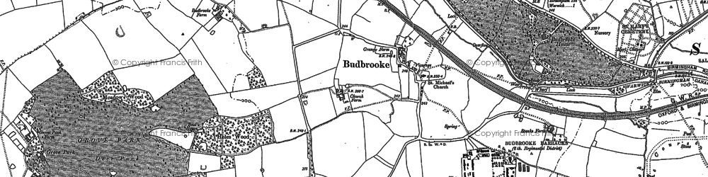 Old map of Budbrooke Village in 1886