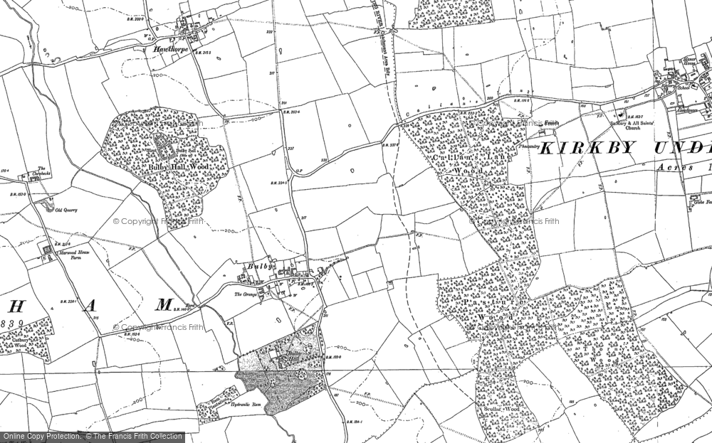 Old Map of Historic Map covering Bulby Hall Wood in 1886