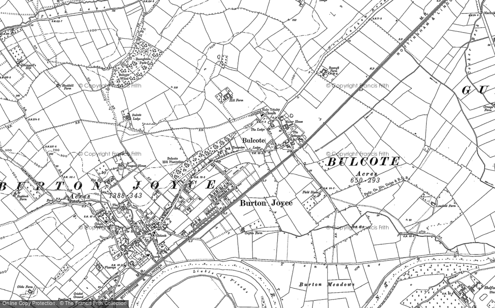 Old Map of Historic Map covering Bulcote Wood in 1883