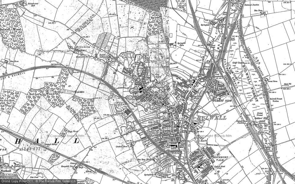 Old Map of Historic Map covering Bulwell Forest in 1881