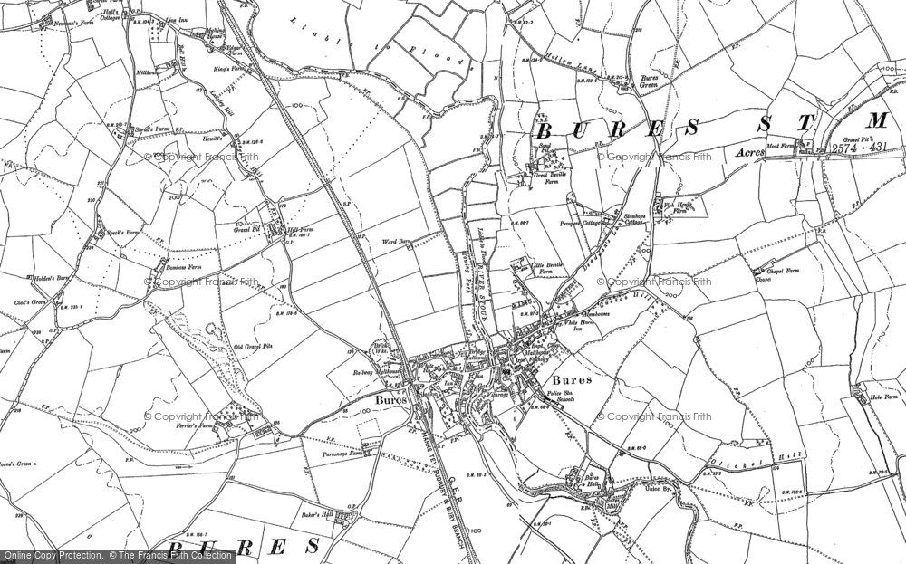 Old Map of Historic Map covering Bures Green in 1885