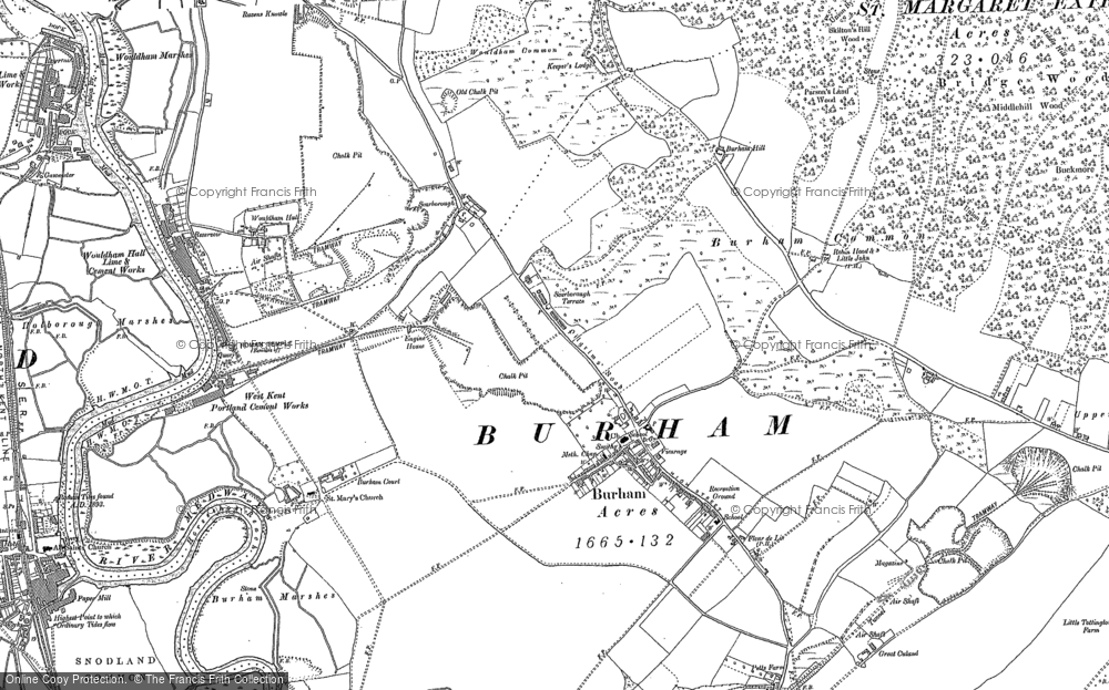 Old Map of Historic Map covering Burham Court in 1895