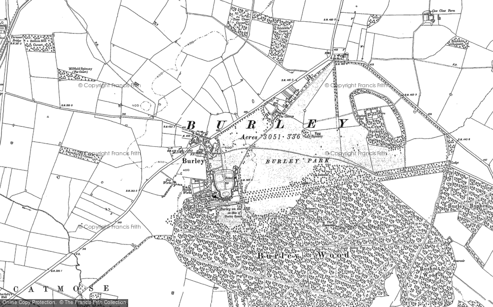 Old Map of Historic Map covering Burley on the Hill in 1884