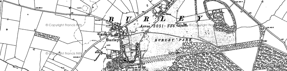 Old map of Burley on the Hill in 1884