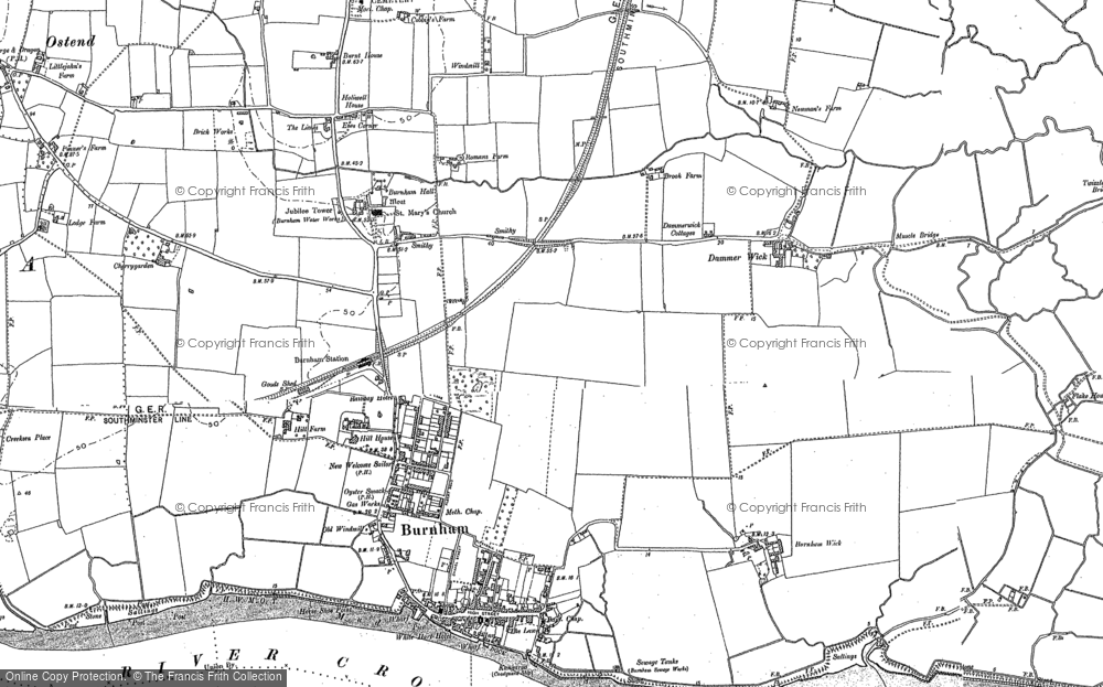 Old Map of Historic Map covering Burnham Wick in 1895