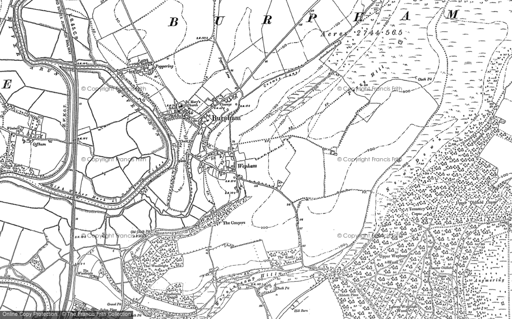 Old Map of Historic Map covering Burpham High Barn in 1875
