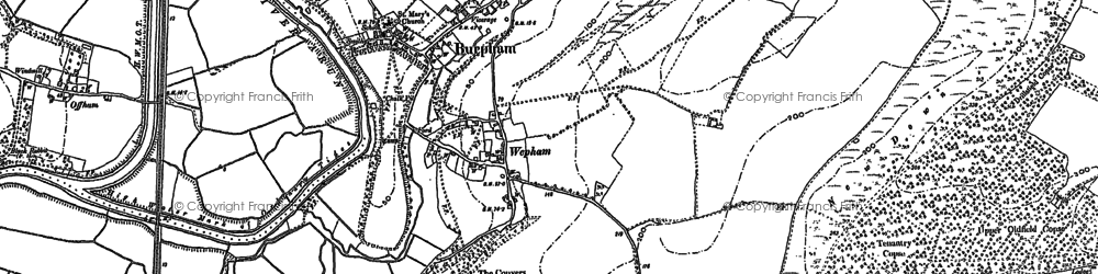 Old map of Burpham High Barn in 1875