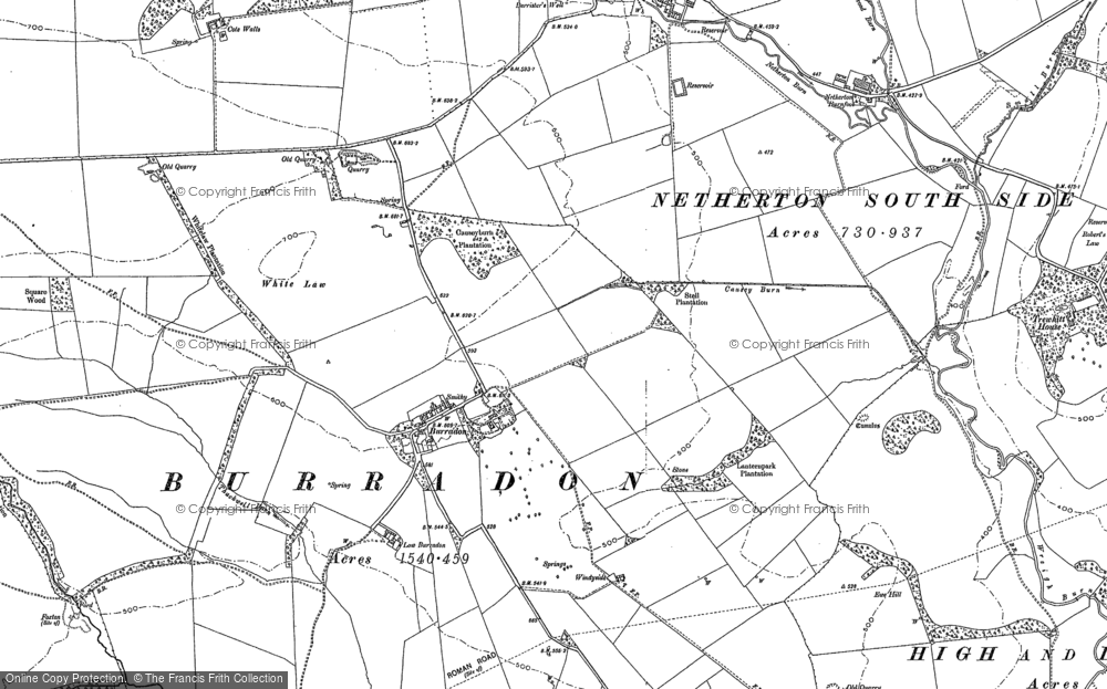 Old Map of Historic Map covering Burradon Mains in 1896