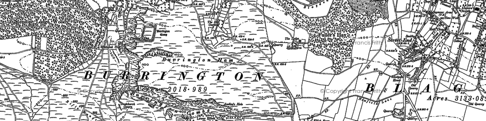 Old map of Burrington Combe in 1883