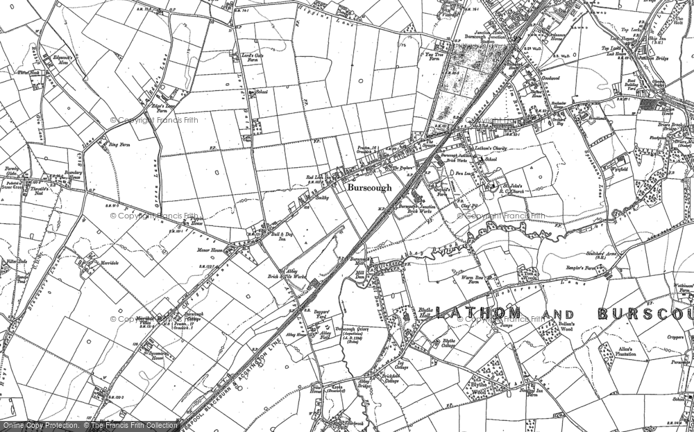 Old Map of Historic Map covering Burscough Bridge in 1891