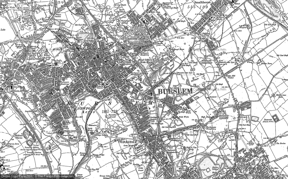 OLD ORDNANCE SURVEY MAP BURSLEM 1898 