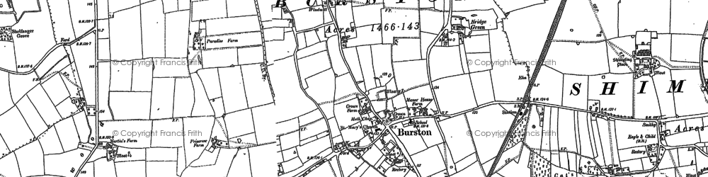 Old map of Burston in 1883