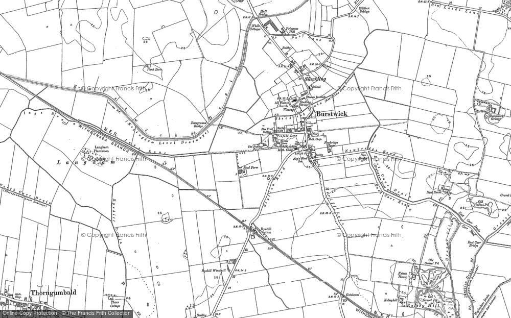 Old Map of Historic Map covering Burstwick Grange in 1908