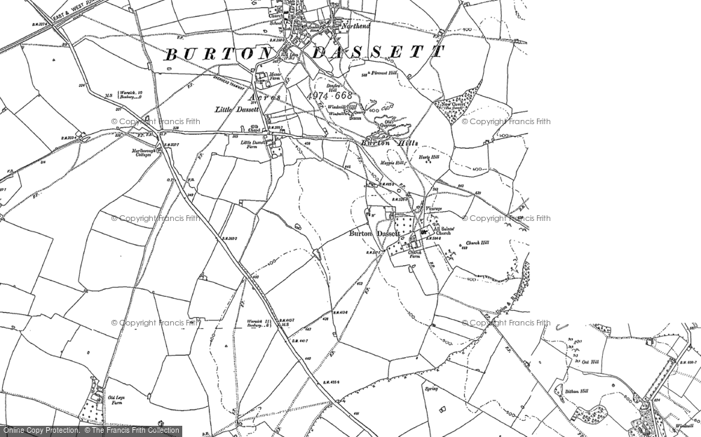 Old Map of Historic Map covering Burton Hills in 1885
