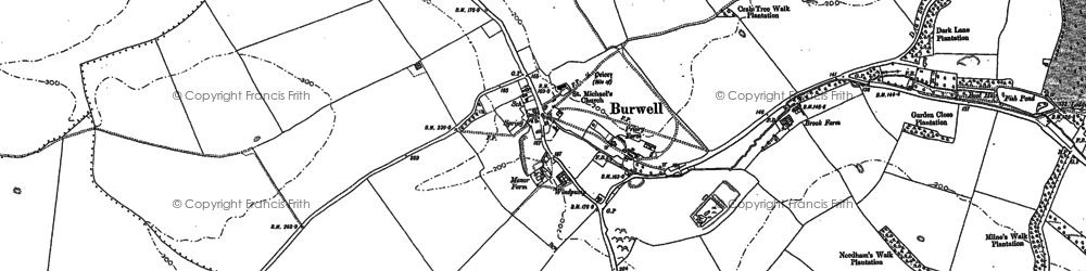 Old map of Burwell Wood in 1888