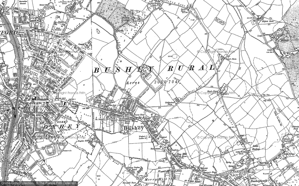 Old Map of Historic Map covering Merry Hill in 1911