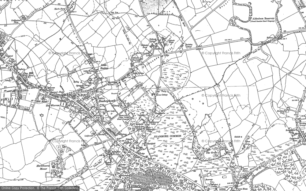Old Map of Historic Map covering Bentley Priory in 1911