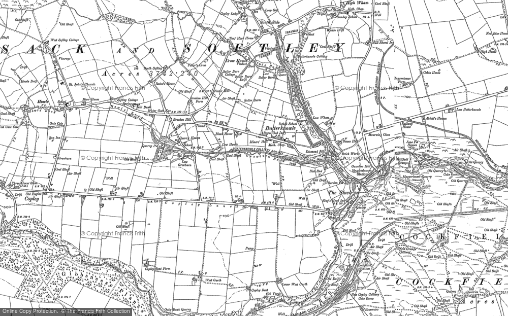 Old Map of Historic Map covering Bracken Hill in 1896
