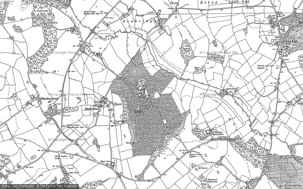 Old Map of Historic Map covering Bentilee Wood in 1877