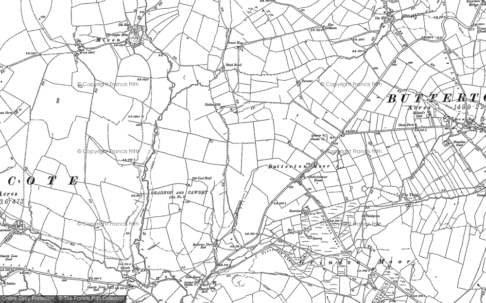 Old Map of Historic Map covering Butterton Moor End in 1878