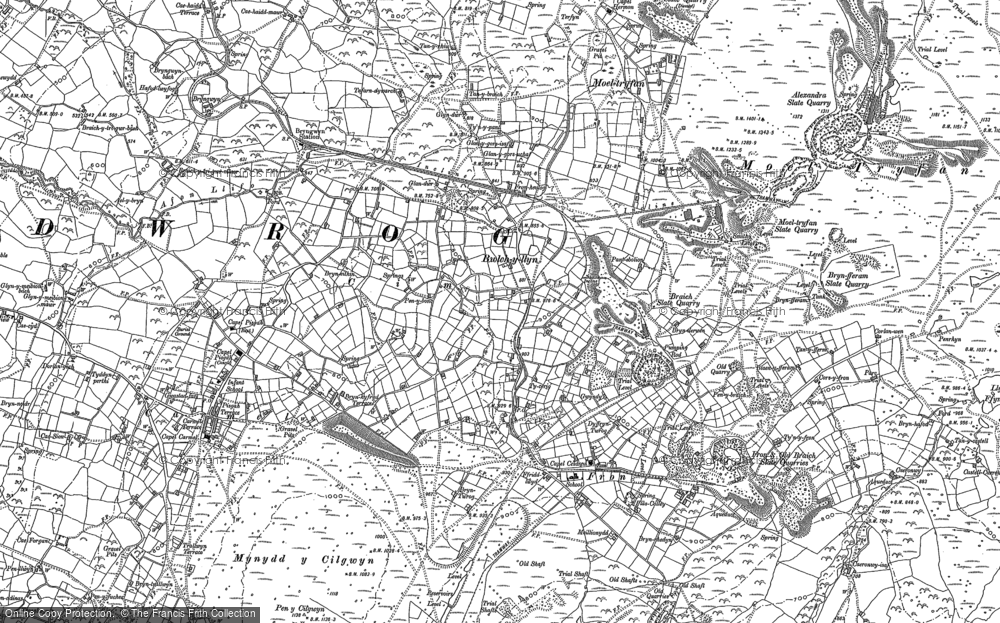 Old Map of Historic Map covering Y Fron in 1888