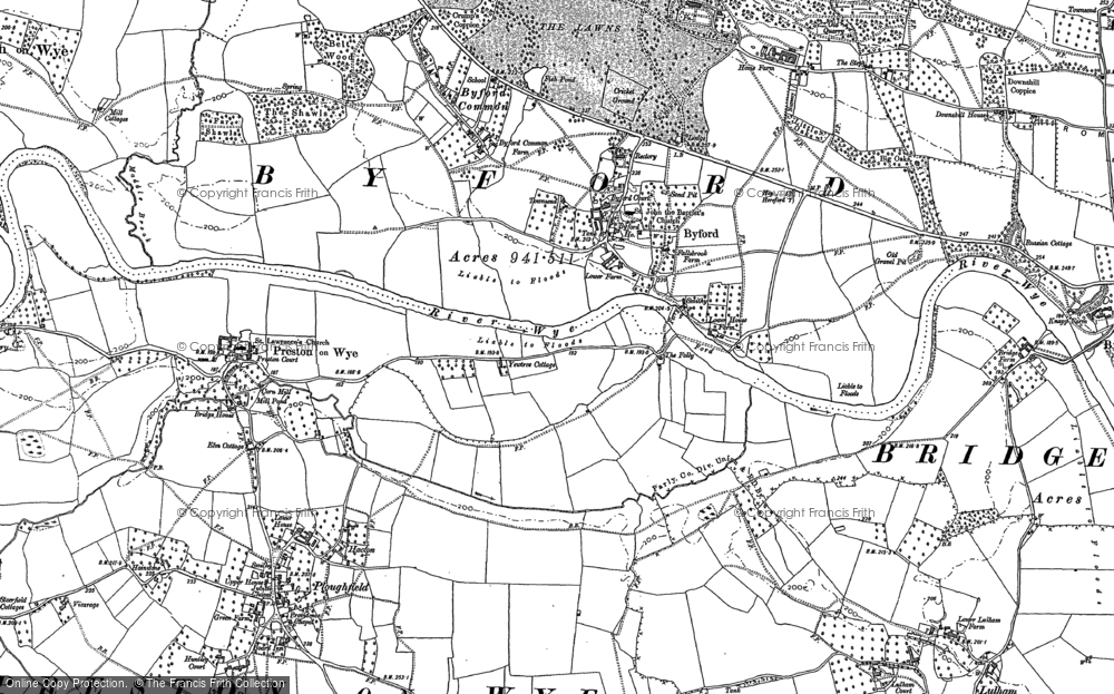 Old Map of Historic Map covering Byford Common in 1886