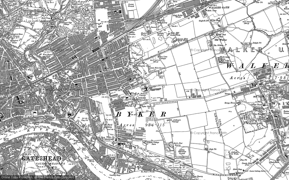 Old Map of Historic Map covering East Gateshead in 1913