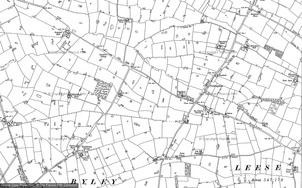 Old Map of Historic Map covering Yatehouse Green in 1897
