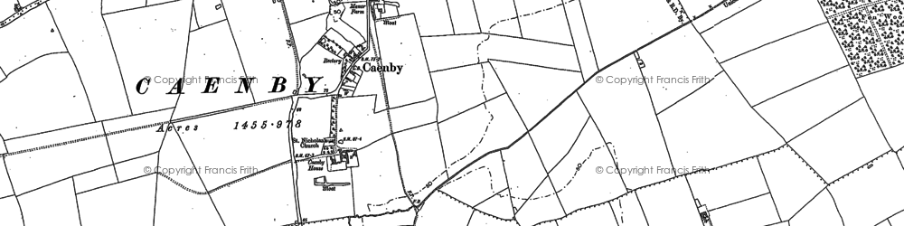 Old map of Caenby in 1885