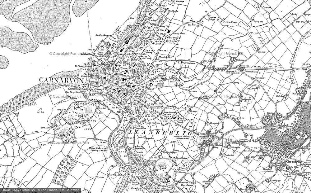 Old Map of Historic Map covering Afon Cadnant in 1888
