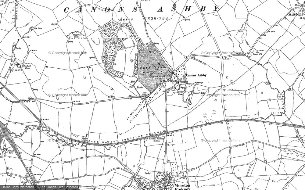 Old Map of Canons Ashby, 1883 in 1883
