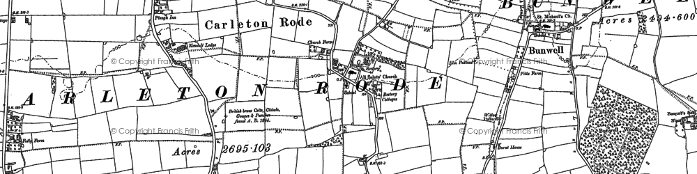 Old map of Carleton Rode in 1882