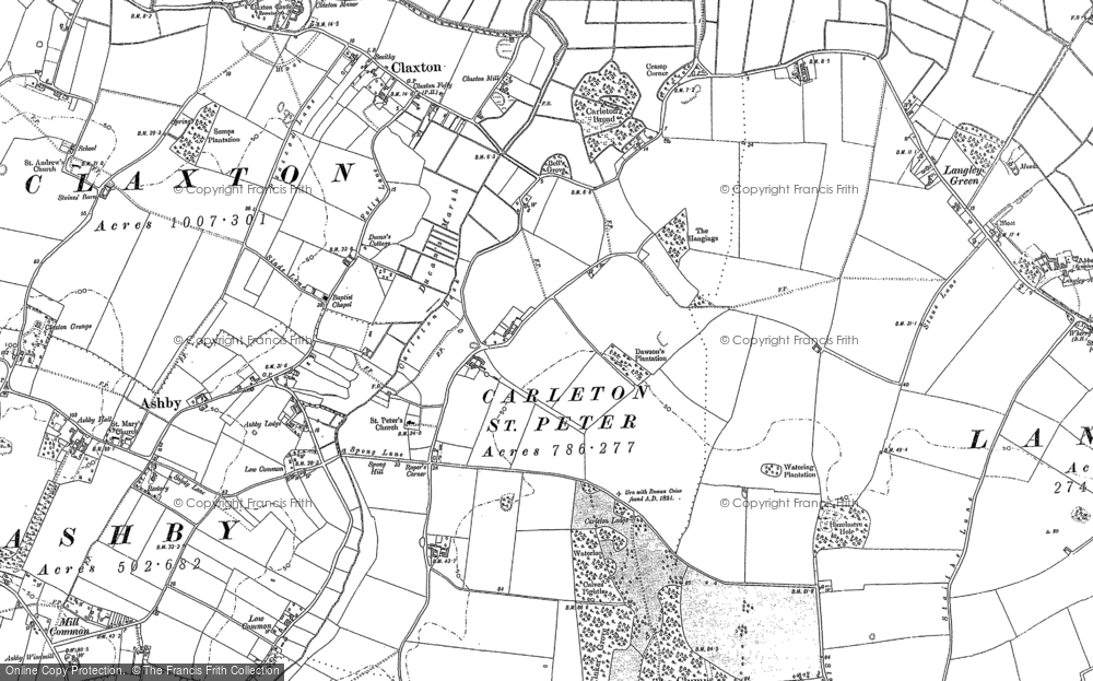 Old Map of Historic Map covering Langley Green in 1881