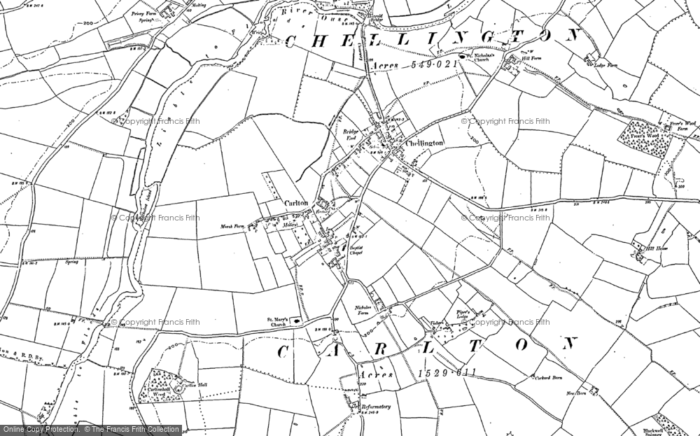 Old Map of Historic Map covering Emmaus Village Carlton in 1882