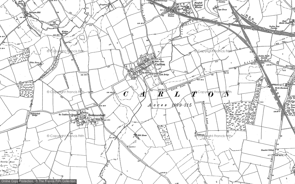 Old Map of Historic Map covering Hardwick in 1914
