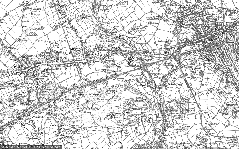 Old Map of Carn Brea Village, 1878 - 1879 in 1878