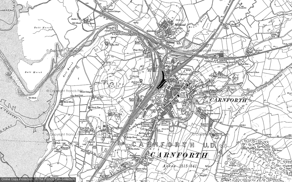 Old Map of Historic Map covering Crag Bank in 1912