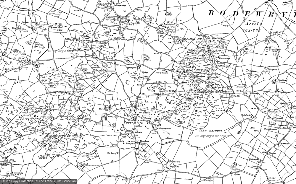 Old Map of Historic Map covering Bryn Pabo in 1887