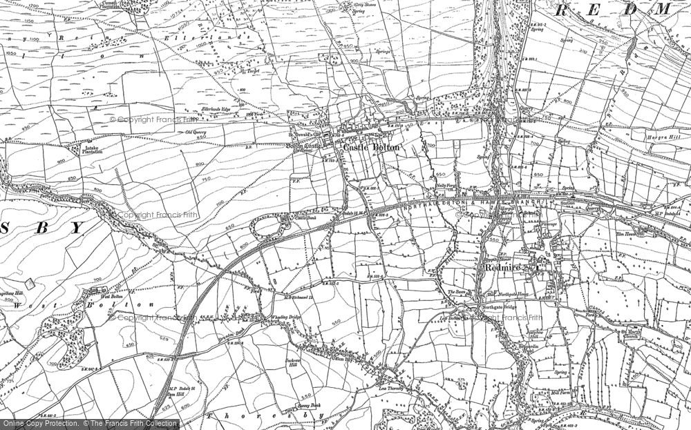 Old Map of Historic Map covering Bull Scar in 1891