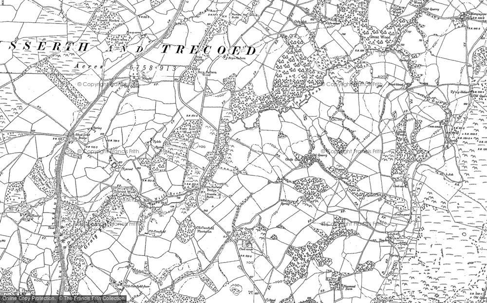 Old Map of Historic Map covering Brynsadwrn in 1887
