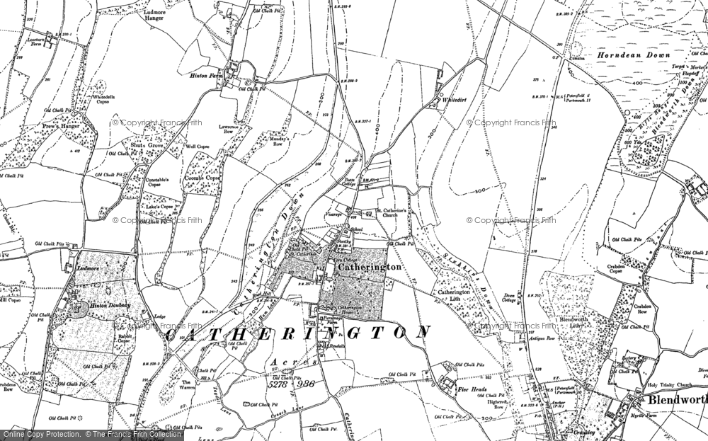 Old Map of Historic Map covering Broadhalfpenny Down in 1908