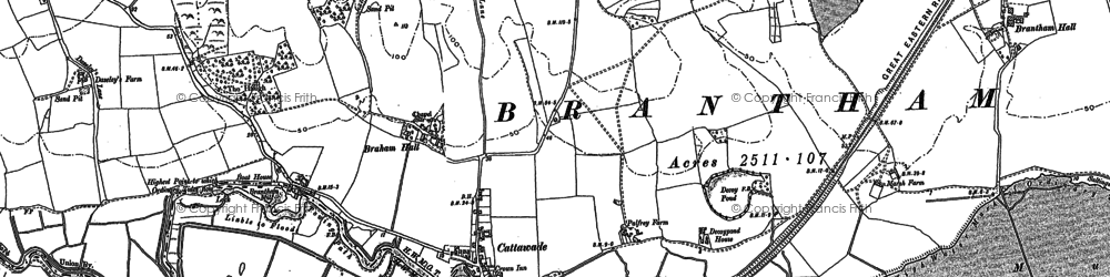 Old map of Brantham Hall in 1896