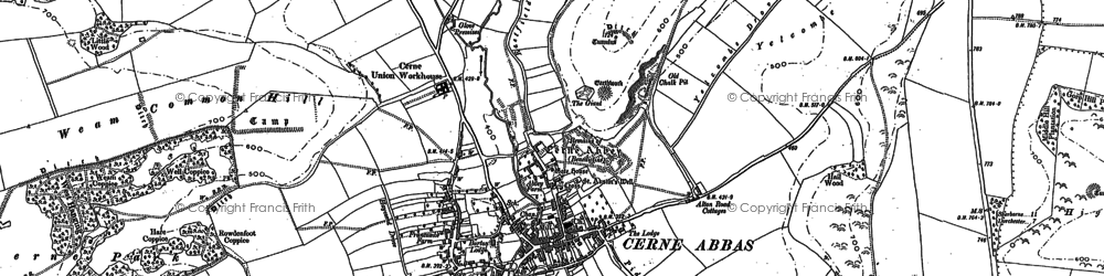 Old map of Cerne Abbas in 1887