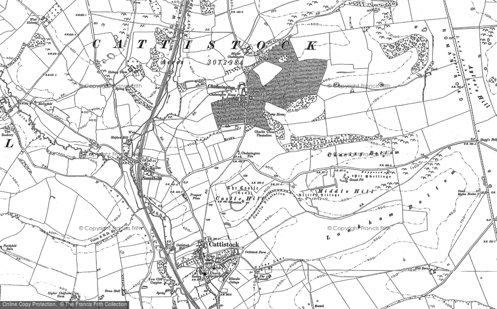 Old Map of Historic Map covering Higher Chalmington in 1887