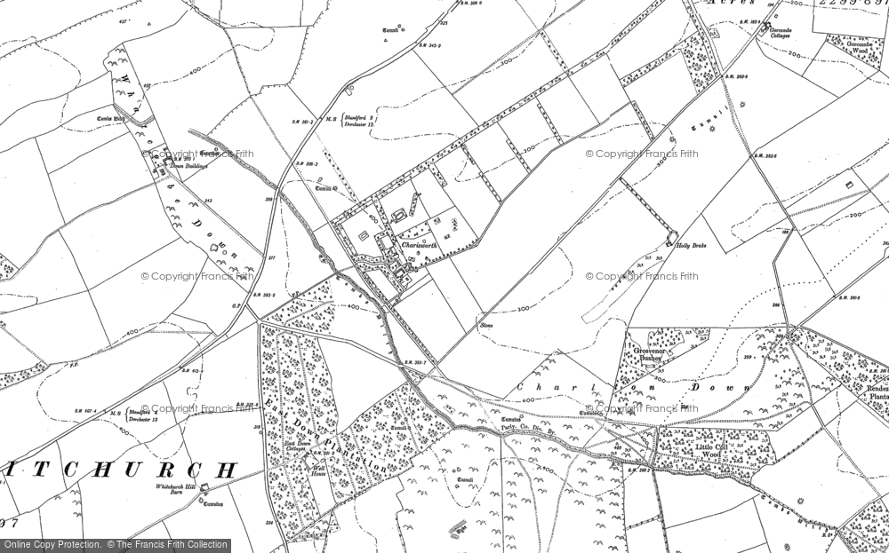 Old Map of Historic Map covering Whatcombe Down in 1887