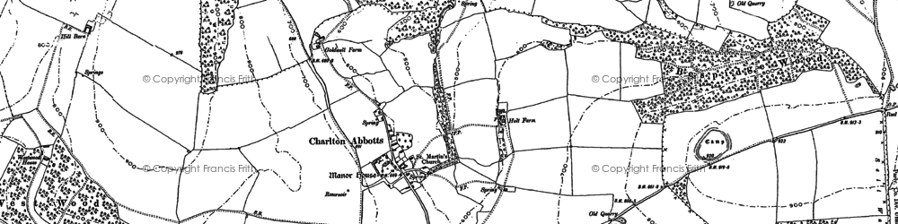 Old map of Belas Knap (Long Barrow) in 1883