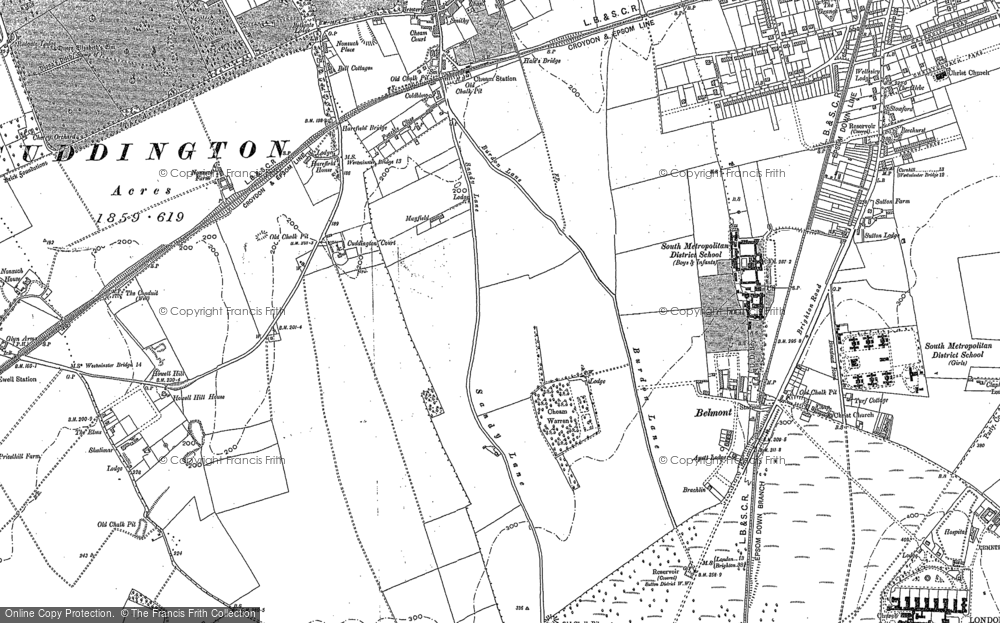 Old Map of Cheam, 1894 - 1895 in 1894