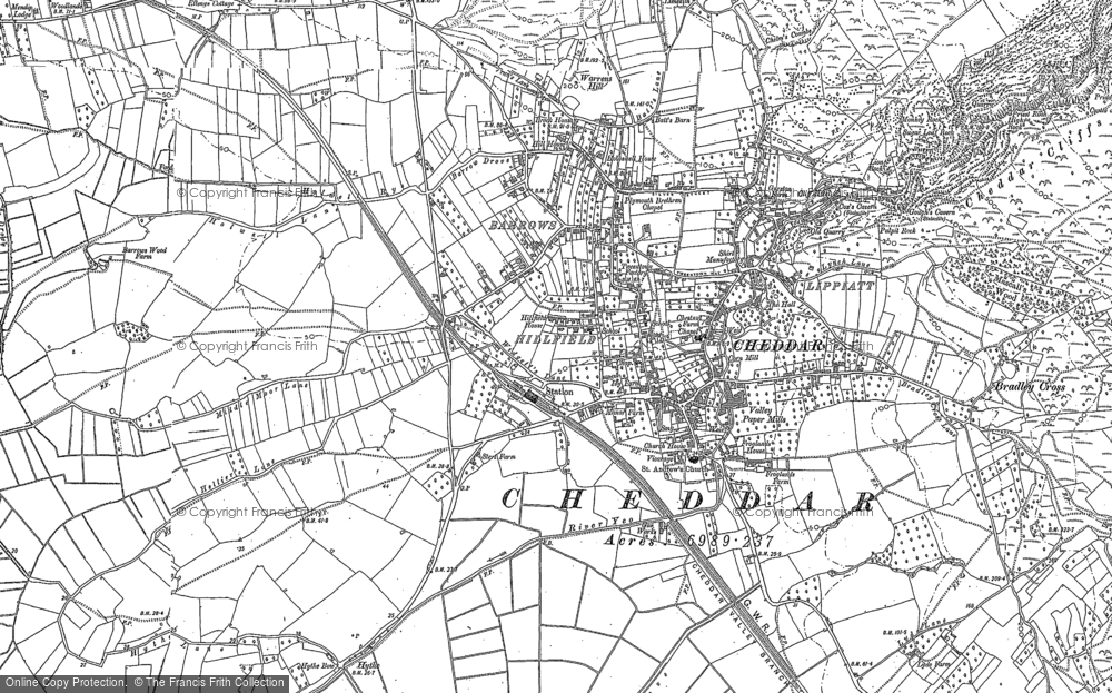 Old Map of Cheddar, 1884 in 1884